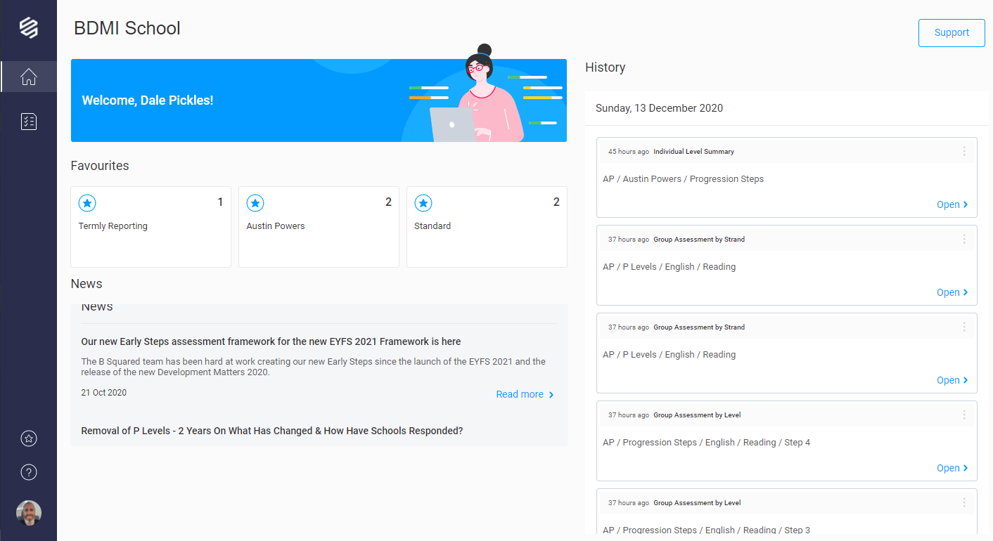 Home screen for assessment software